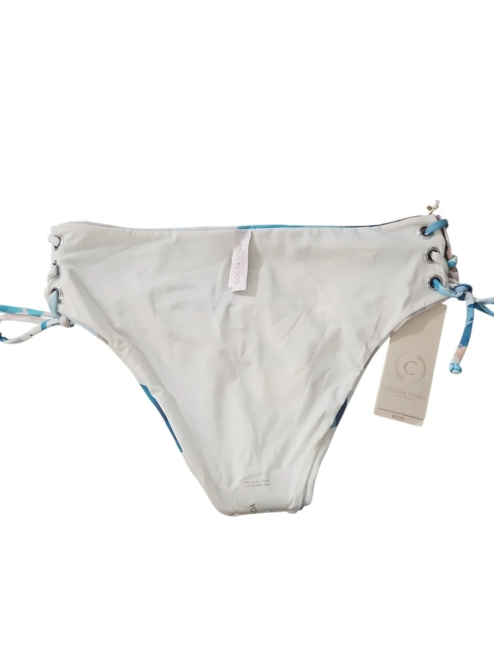 NWT Cosita Linda Blue Oceans Beaded Halter Bikini Set Top sz L/XL  Boho Resort
